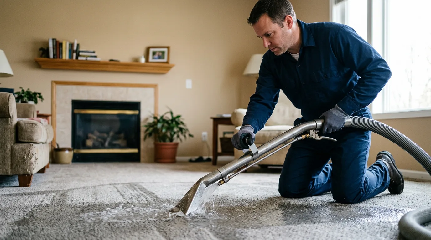 Water damage restoration technician working near Evanston, IL